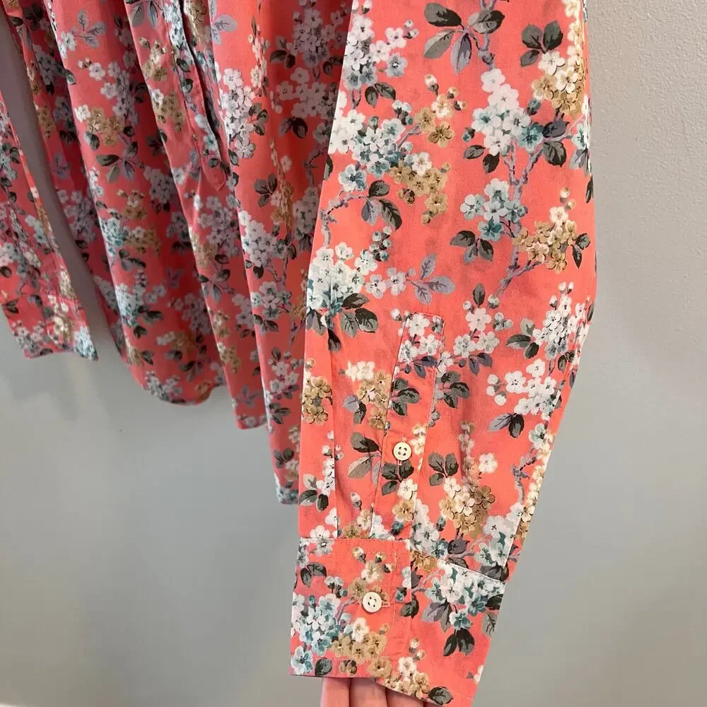 J.Crew Liberty Fabric Coral Josephine Floral Ruffle Popover Shirt Size 4